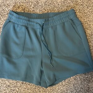 Mondetta Ribbed Drawstring Athletic Shorts 5” inseam. Teal Blue